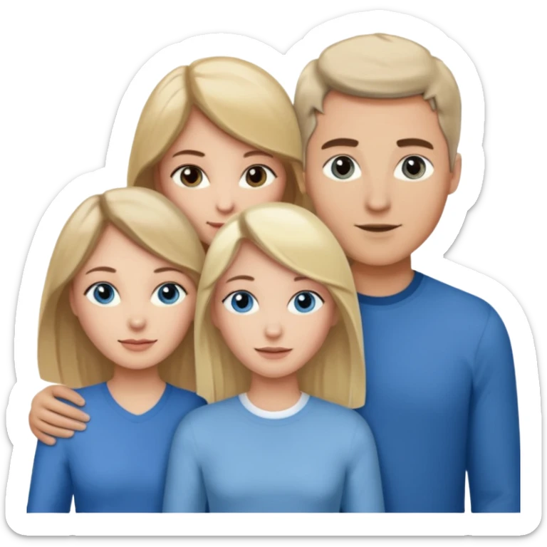 3 people. Throuple. Blank woman with blond hair and blue eye color on left. And also a blank man with brown hair and grey eye color in the middle. And a blank woman with brown hair and grey eye color on the right. Holding each other sticker