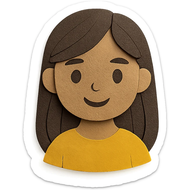 paper craft style light skin brown girl with long dark brown hair and dark brown eyes sticker