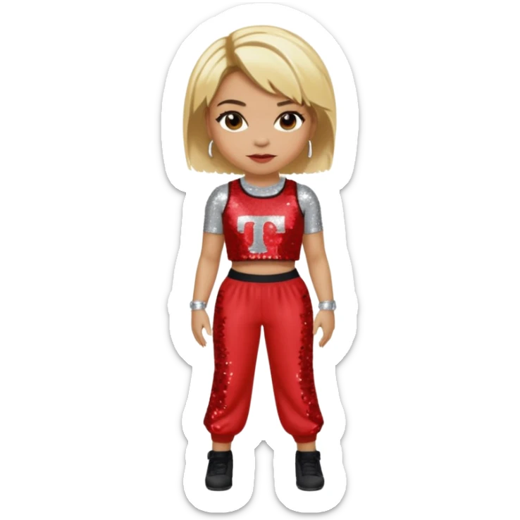 T Boz from TLC with short blonde hair, red sequin crop top and pants sticker