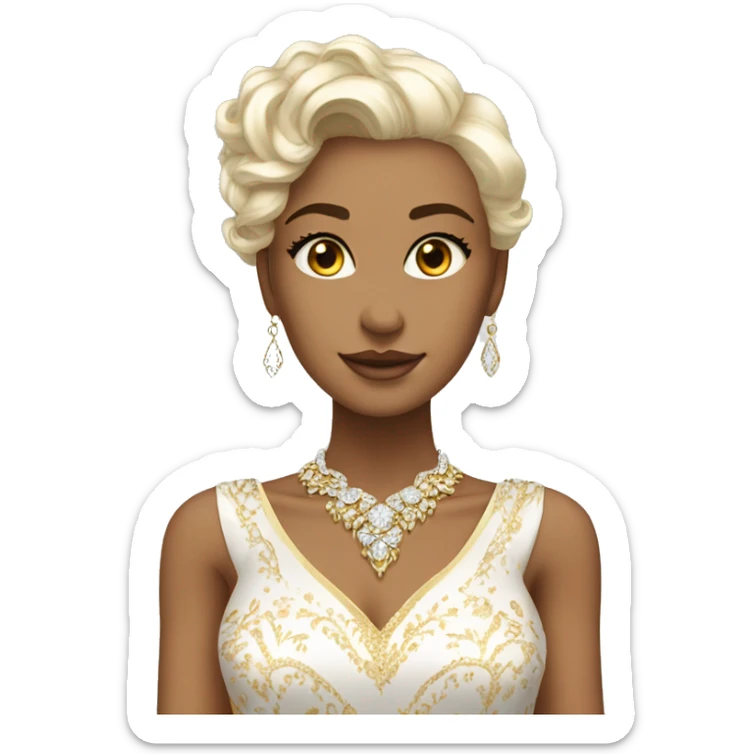 the most majestic white and gold dress with diamonds and a pretty neck line sticker