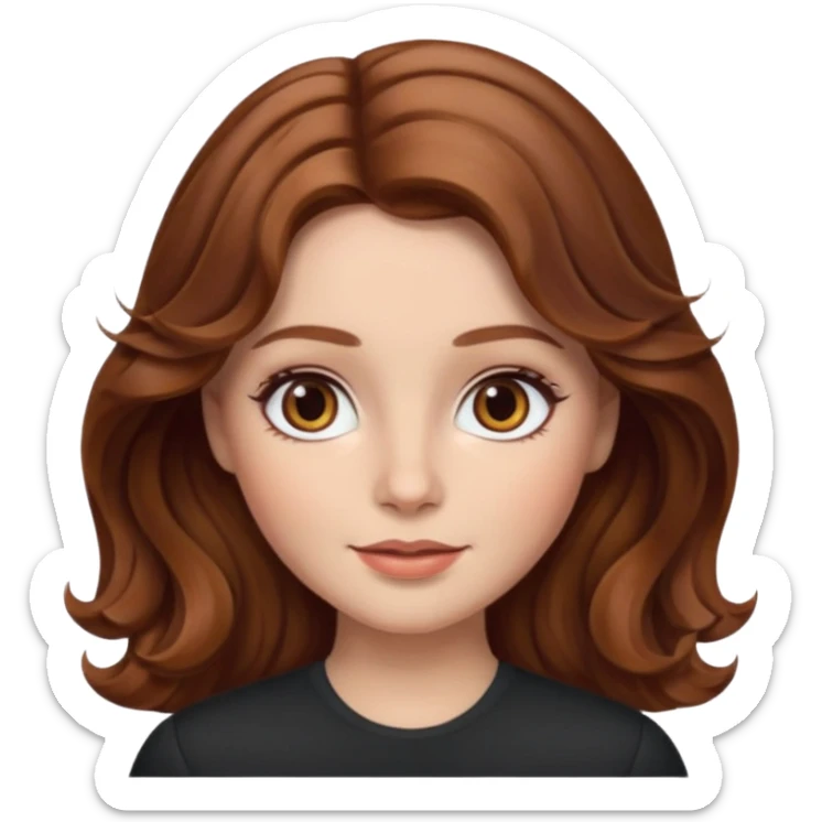gorgeous female memoji, chestnut brown wavy hair, hazel eyes, soft makeup, timeless and feminine sticker