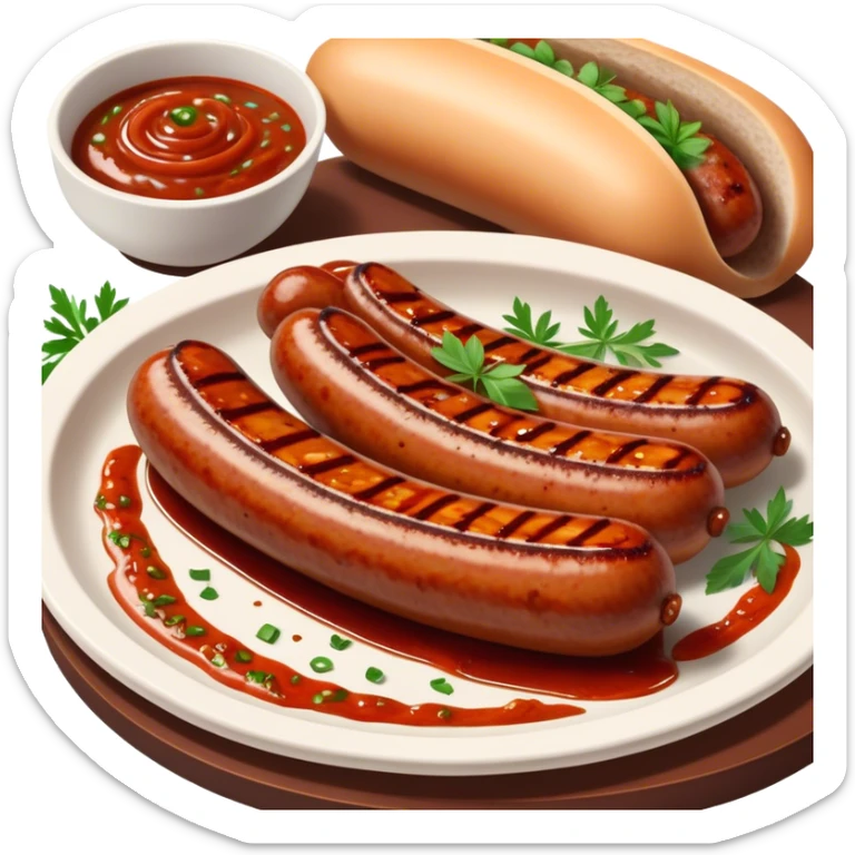 Cinematic spicy chipotle sausage, glistening with smoky, tangy sauce, charred and grilled to perfection, sliced open to reveal juicy filling, served with fresh herbs, rich and flavorful, detailed and appetizing. sticker