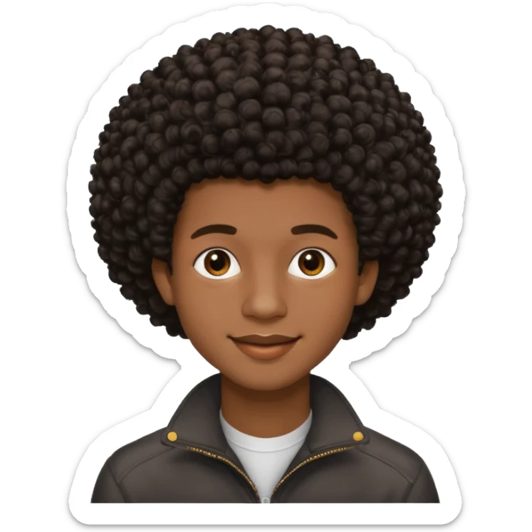 Une homme de 17 ans il a la peau noir foncé , des lèvres pulpeuses  . Il a un taper bouclé afro mais que au dessus car les cheveux ont un taper et des contours  sticker