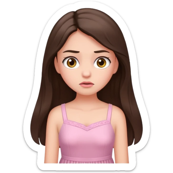 annoyed long brunette hair girl with hazel eyes wearing light pink dress sticker