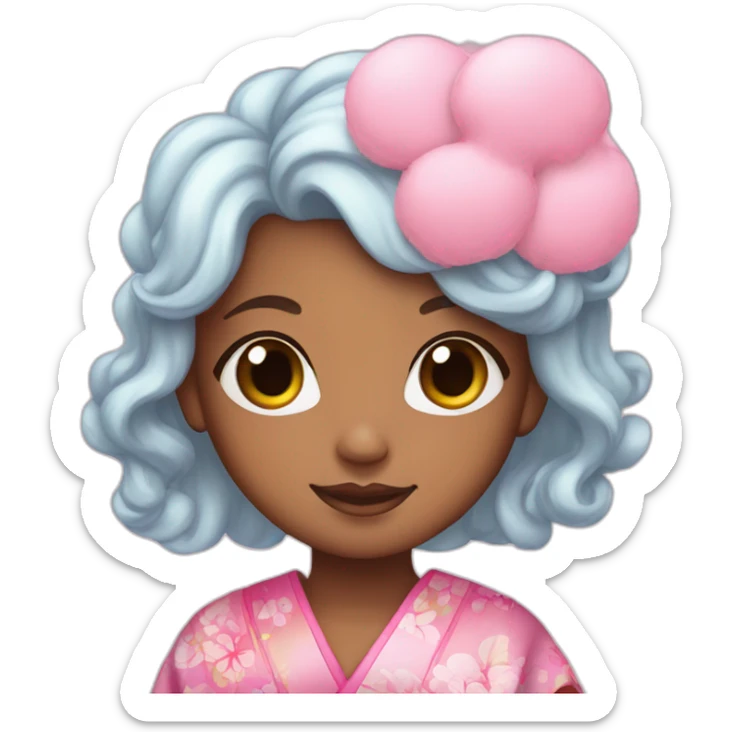 Cute brownskinned girl in a kimono with cotton Candy colored hair sticker