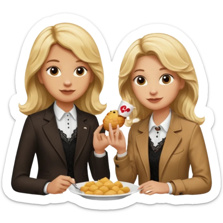 Love tan woman long wavy blonde hair and black lace  with blonde man Brown shade jacket eating chick filet  sticker