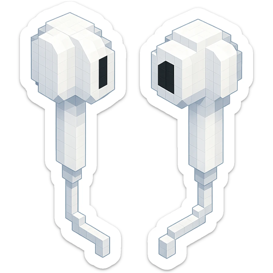 white EarPods headphones with a matte finish, close-up detail sticker