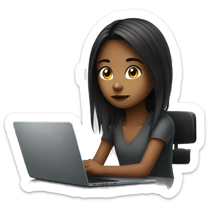 a young girl is sitting in front of the laptop desk,looks extremely emo  sticker