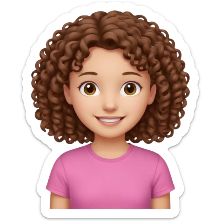 Young girl with curly hair and a pink T-shirt, looking happy  sticker