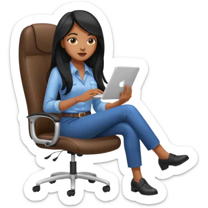 Woman from the Back of head with long hair sitting on an office chair googling sticker