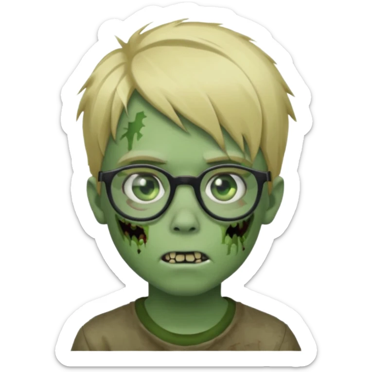 boy zombie with blonde emo hair and green skin and glasses sticker