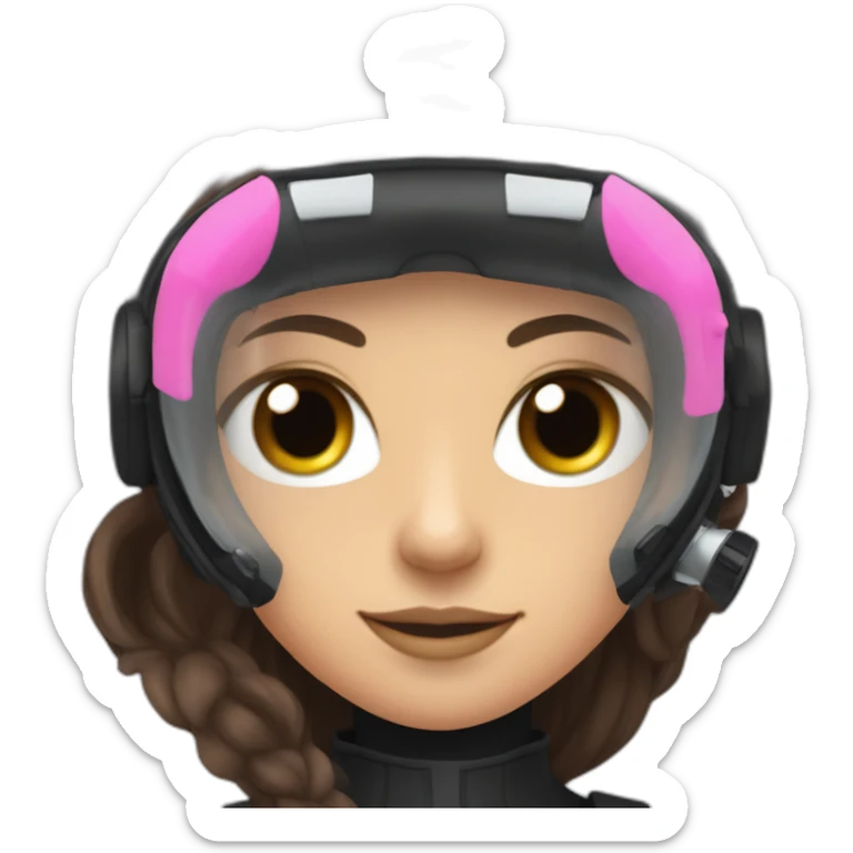 a woman with an a black scubadiver suit. she wear a pink diving mask, she has blue eyes inside the dive mask. brown long and straight hair sticker
