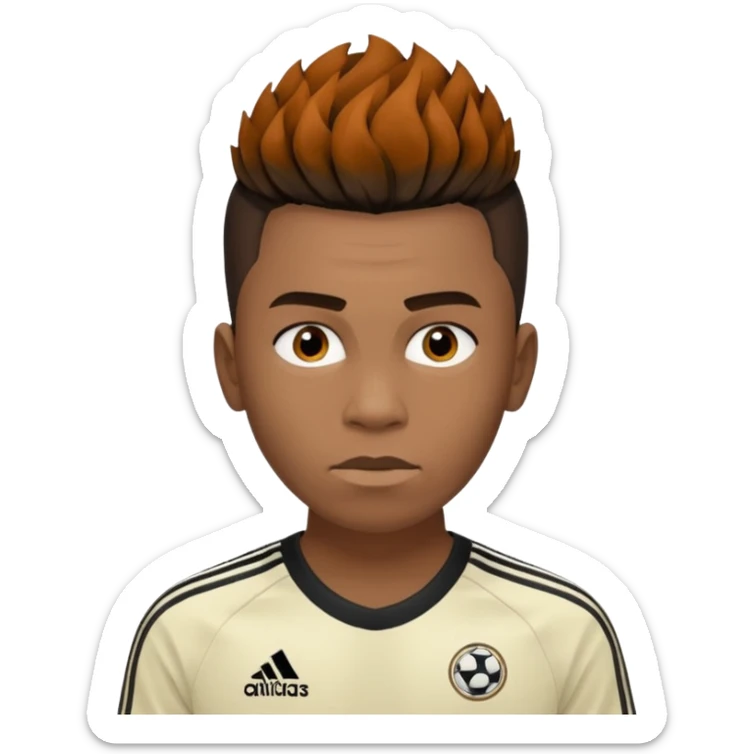Crie um emoji de um menino com o cabelo castanho claro com uma franja reta e o corte low fade zumbi casaco de gola alta da adidas sticker