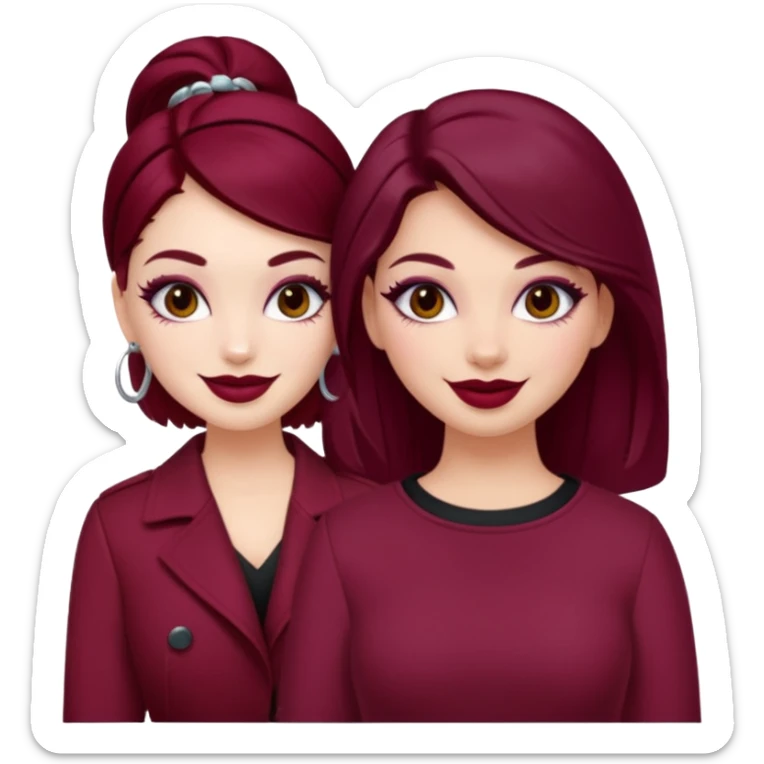 Boujy baddie best friends, fair skin, trendy heavy makeup, burgundy clothes sticker