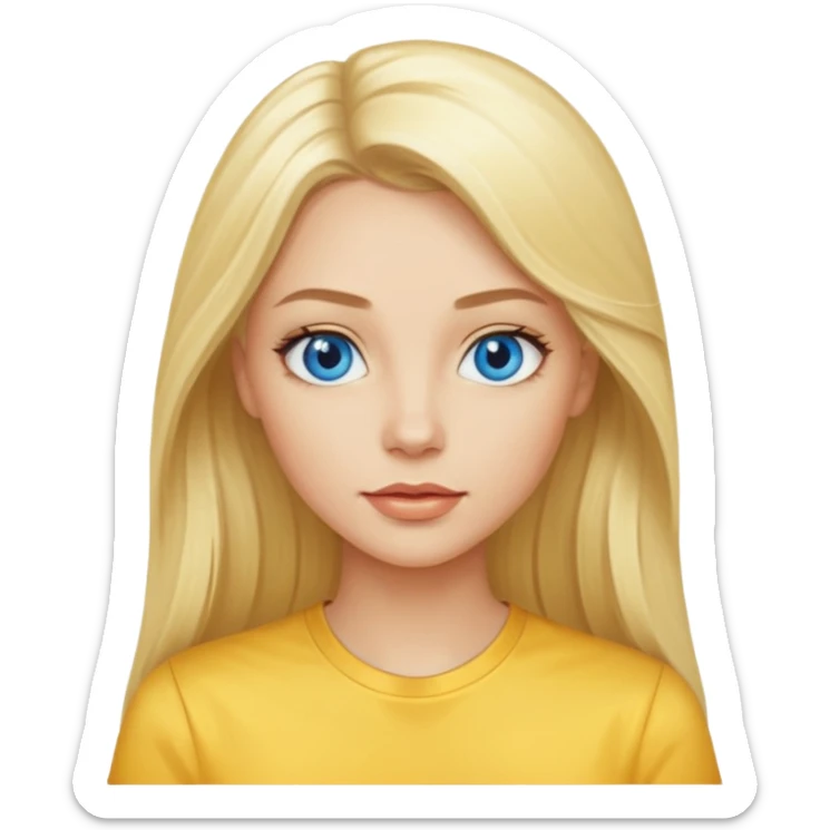 blonde woman long hair blue eyes yellow shirt shiny lips sticker