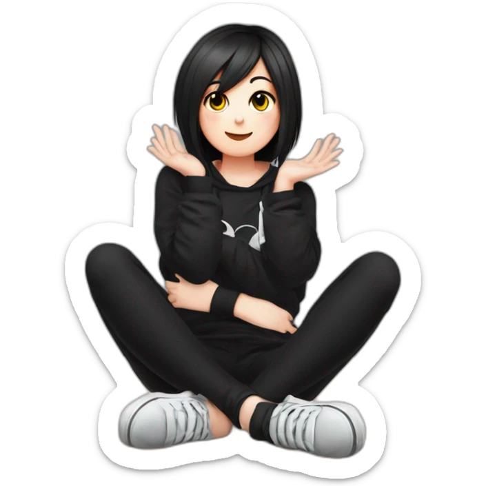 curvy emo girl sits on the floor straight view hands up black skirt белые трусики sticker