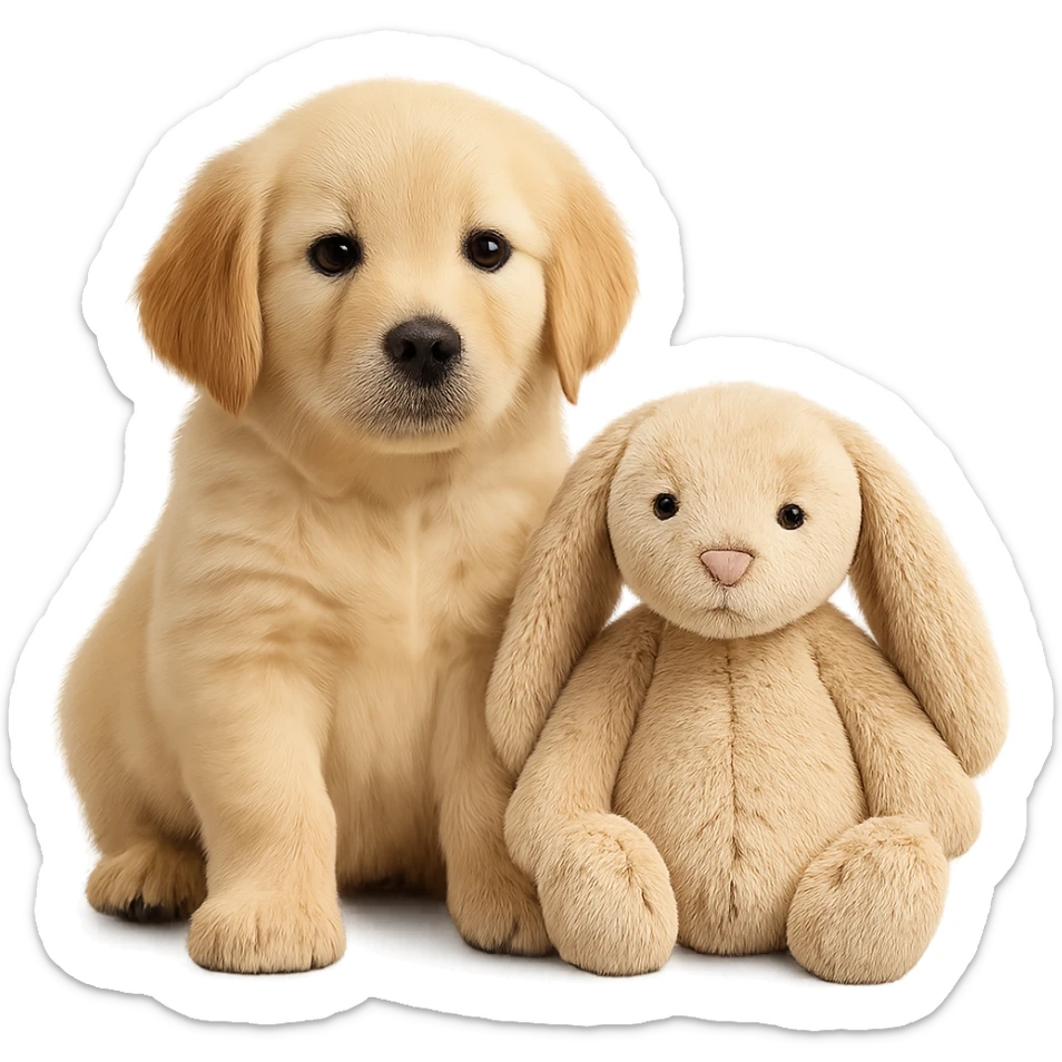 cute golden retriever puppy jellycat bunny plushie sticker