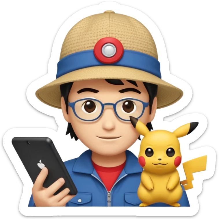 gere emoji do Ash Ketchum o personagem de Pokemon de tiferentes tipos se basenado no do whatsapp mais com um toque de programdador  sticker