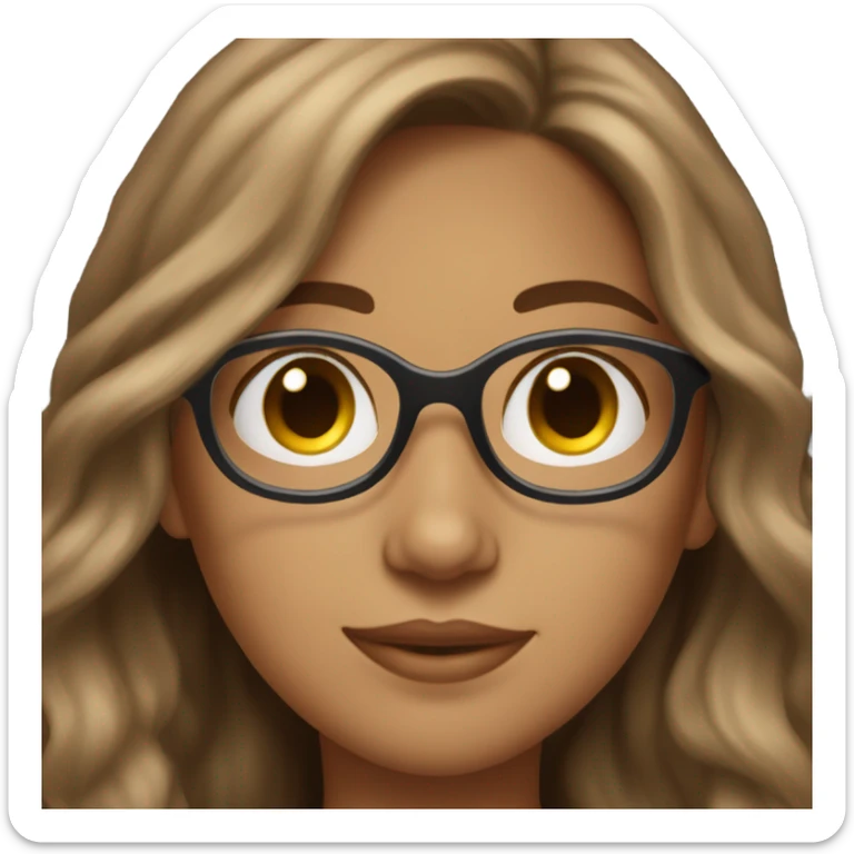 pretty lightly brown girl with long wavy brown hair and glasses sticker