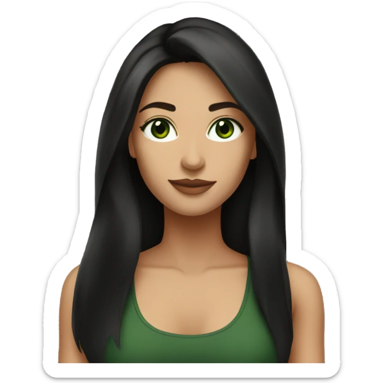 Attractive woman with very long dark brown hair and dark green eyes, wearing a black tank top sticker