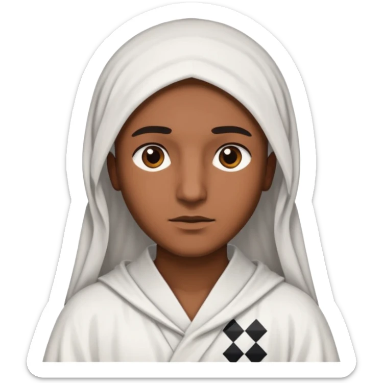 Una persona morena que solo se le vea la cara con una bata de arabe en la cara color blanco con cuadros negros sticker