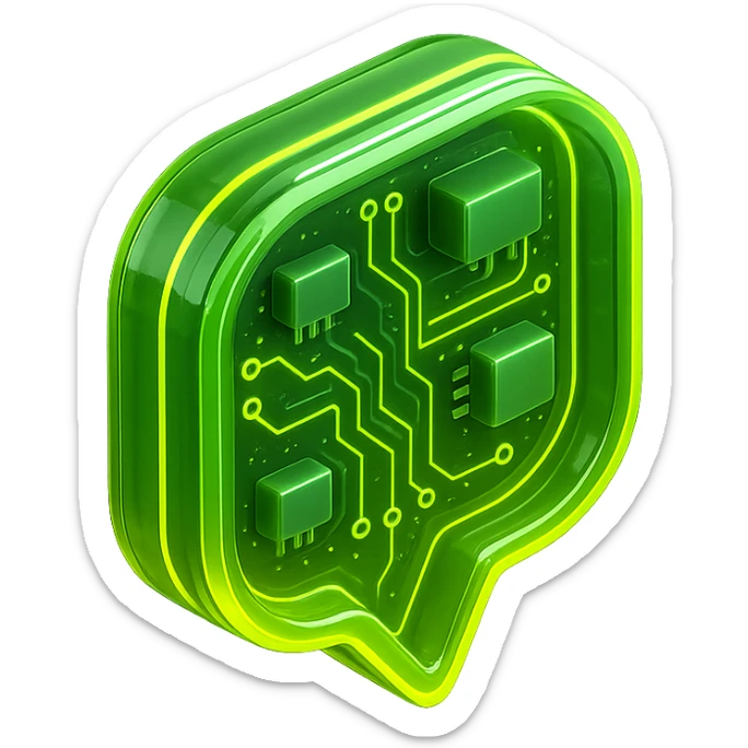 logo for an application, neon green and yellow colors, black background, futuristic look sticker