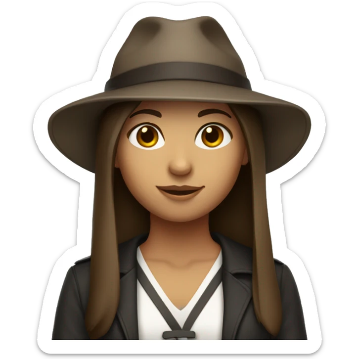 girl with straight brown hair and college outfit and hat on sticker