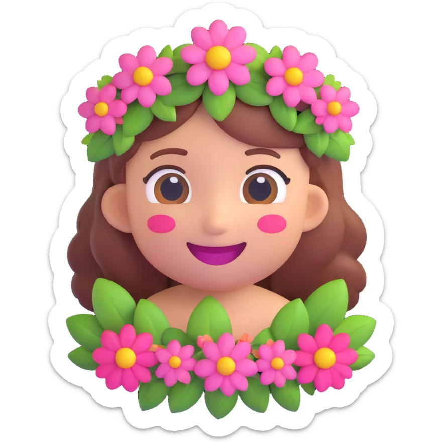 pink innocent pretty emoji with flower crown shy smile twinkling eyes very cute gentle sticker