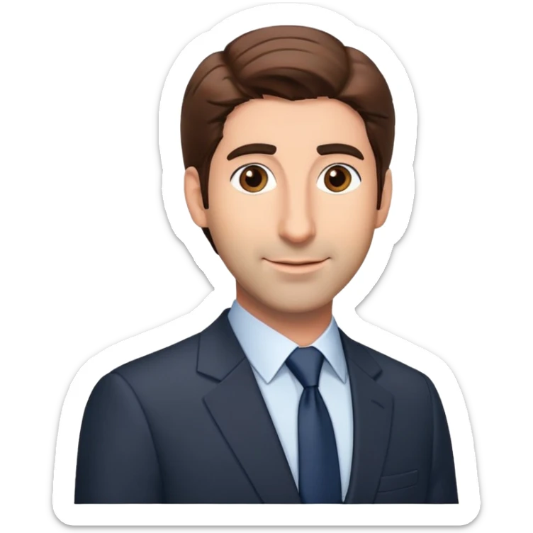 Ross Geller from Friends TV show with brown hair and suit sticker