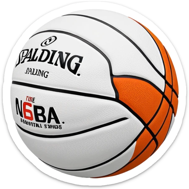 ultra minimalist white basketball, very simple Spalding and NBA branding, just a hint of colorful lines, extremely clean design sticker