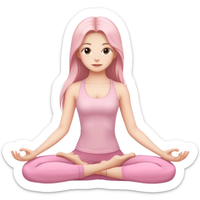 A beautiful girl with long hair in pale pink clothes does yoga sticker