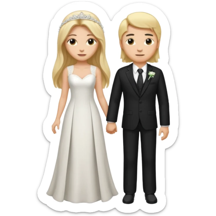 Wedding couple blonde bride long hair and long black hair Chinese groom
 sticker