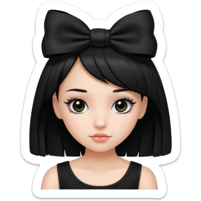 Girl with black cute  cut with a black top and a bow on her head with long lashes sticker