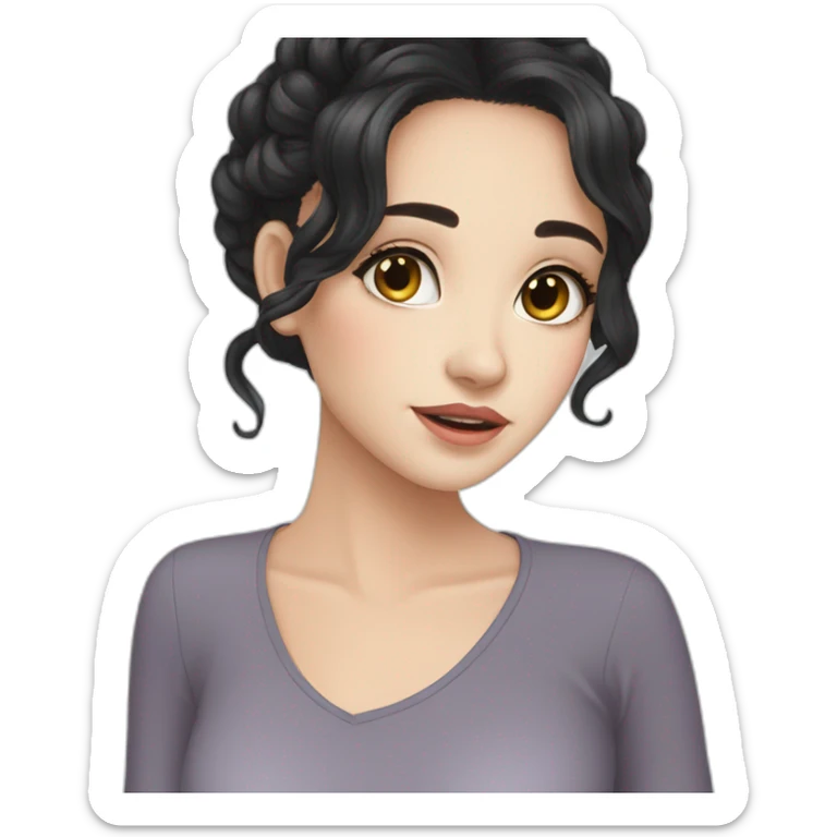 Beautiful girl,Black hair,wavy hair，long hair,White skin,oval face,big eyes,Black eyes,Chinese sticker