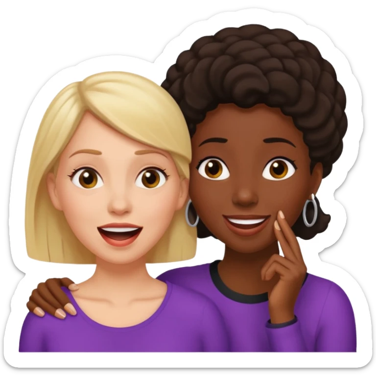 Devious cheerful white woman whispers in surprised embarrassed black woman's ear. sticker