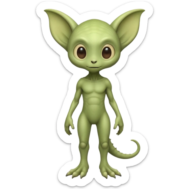 full body ...cute peacefull alien furry with 2 legs ....stands upright and looks intelligent ...wears clothing. not green..looks happy and cuddly... doesnt have eyes on face, there is a stalk coming from top of head with a single large eye sticker