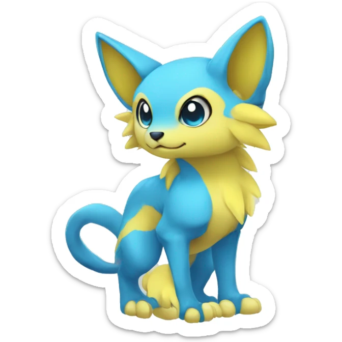 Cute cool blue yellow animal hybrid Fakemon full body sticker