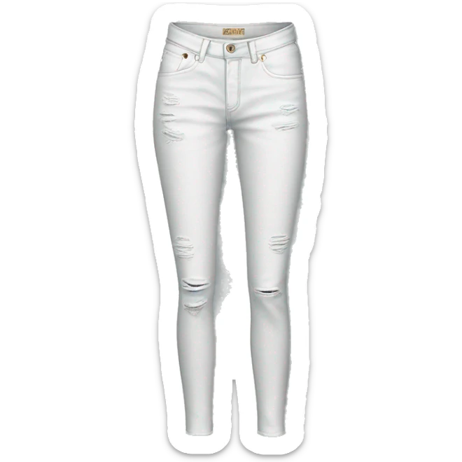 Realistic isolated pair of white distressed fashion jean jegging pants. sticker