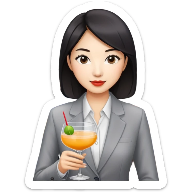 asian women business casual clothing, holding cocktail glass socializing at a work party sticker