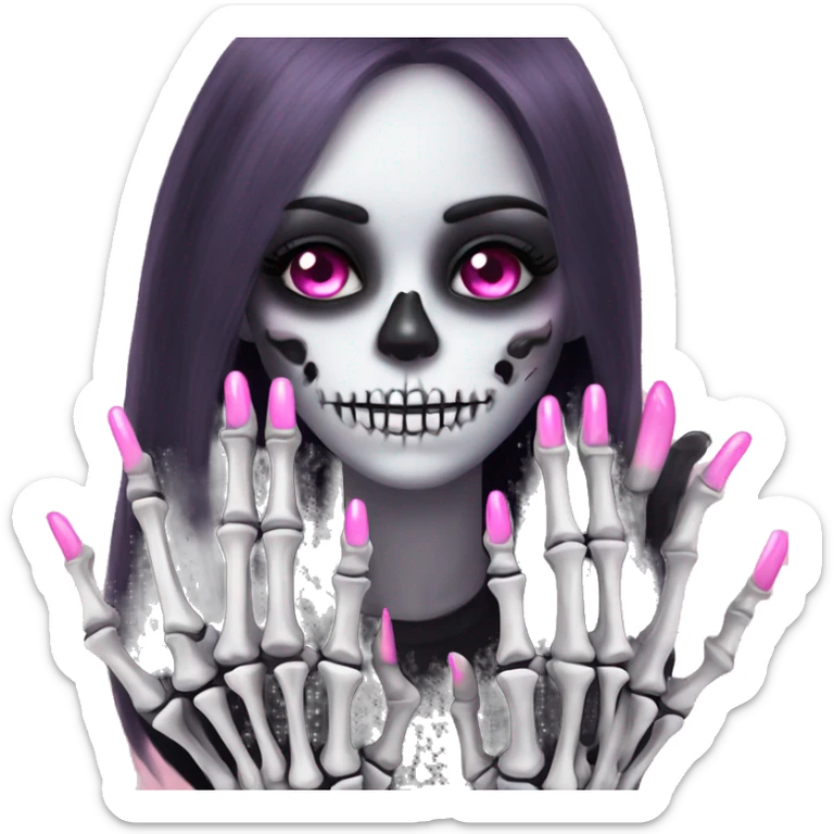 Pretty skeleton 5 fingers hand with pink nails manicure girly design but stylish minimalistic sticker