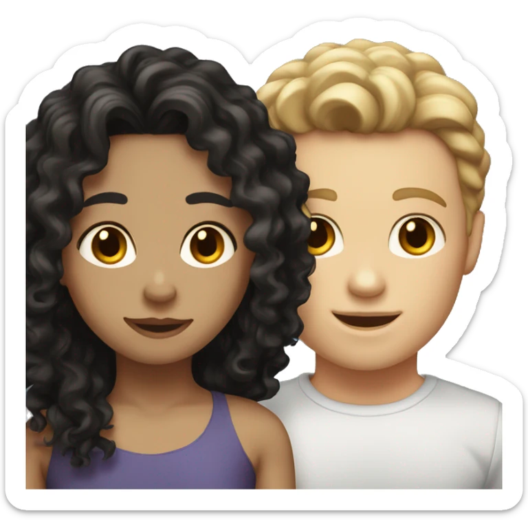 white boy with dark brown hair and white girl with long black curly hair sticker