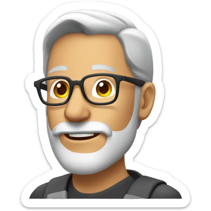 Mature man with tanned skin gray hair and beard and glasses and map sticker