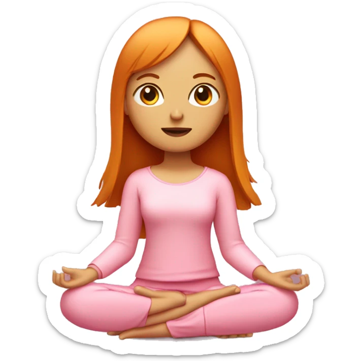 ginger girl with shoulder lenght straight hair with bangs wearing pink sitting in meditation sticker