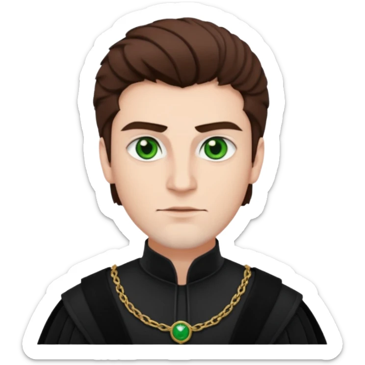 Iago from Otello with white skin, green eyes, brown hair, black outfit sticker