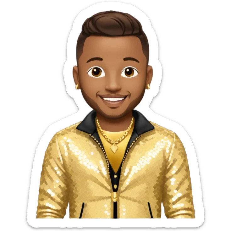 Pleasure P, R&B Singer from Pretty Ricky with dark brown hair, gold sequin outfit sticker