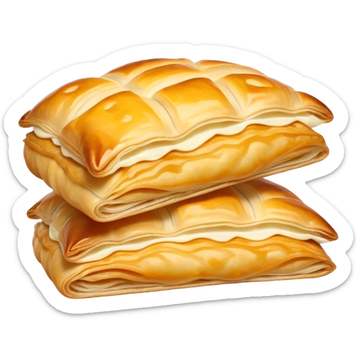 Burek sa Sirom Cinematic Realistic Burek sa Sirom Dish Emoji, depicted as a flat, flaky pastry filled with cheese, rendered with crisp textures and warm, inviting lighting. sticker
