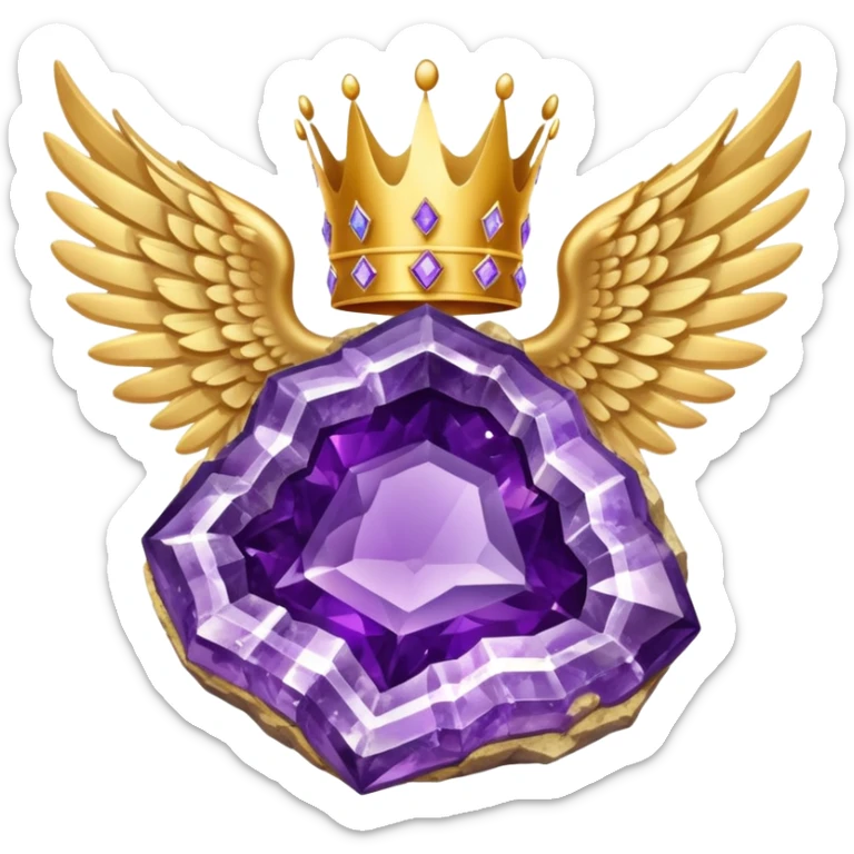 Big amethyst geode award-in-frame-decorated-with-big-golden-angel--wings and crown sticker