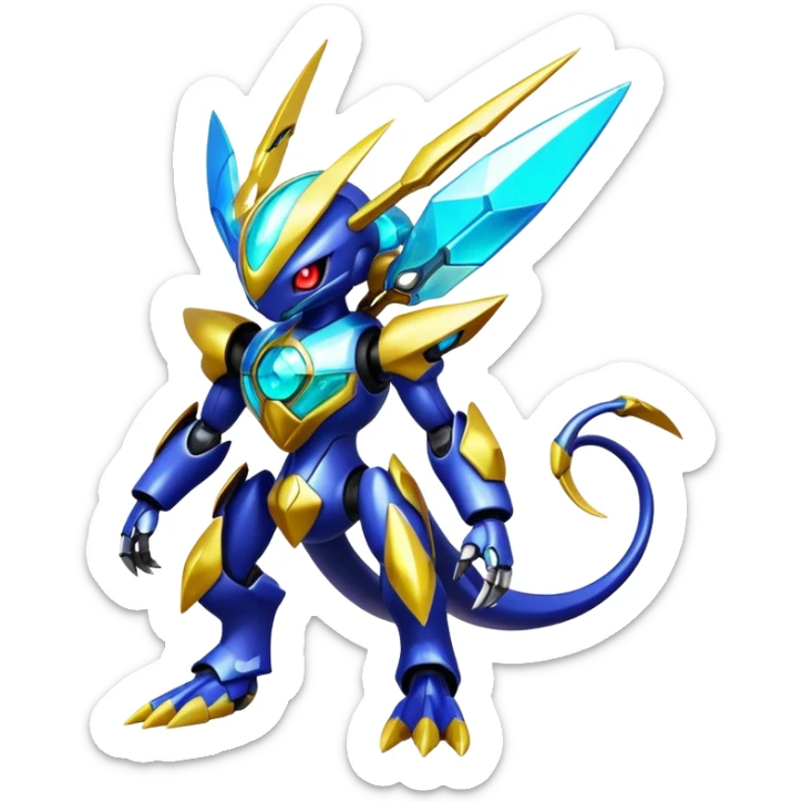 Shiny Futuristic Fakemon-Pokemon-Digimon-Spectrobes-fusion, full body sticker