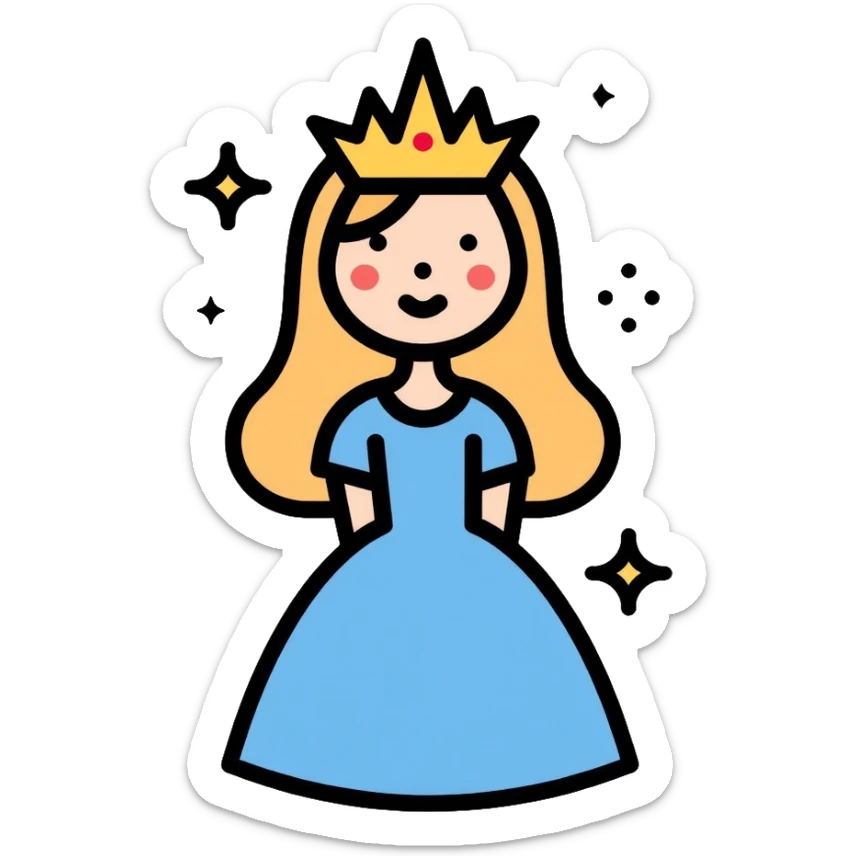 Glinda the Good Witch, blonde hair, blue dress, crown, and bubble sticker