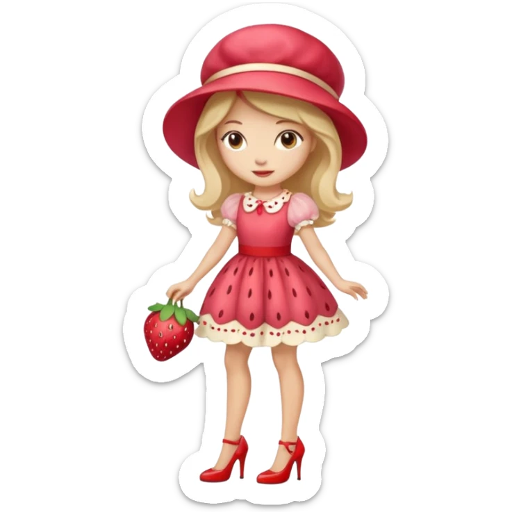 pretty and cute realistic modern day strawberry shortcake full body with high heels emoji sticker